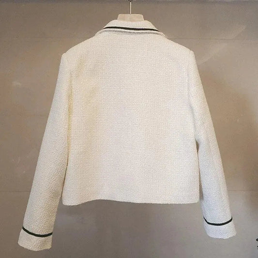 Stylische Damenjacke Knopf Tweed Kurz - IdealeKleiden