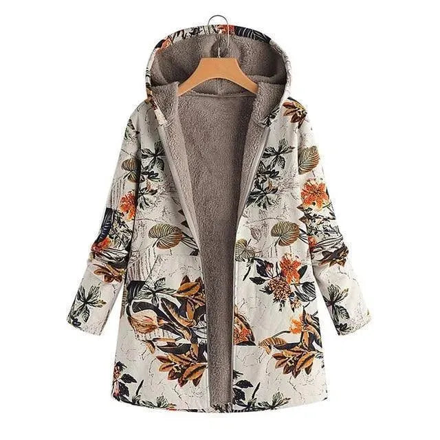 Stylish Winter Coat Plus Size Floral Print