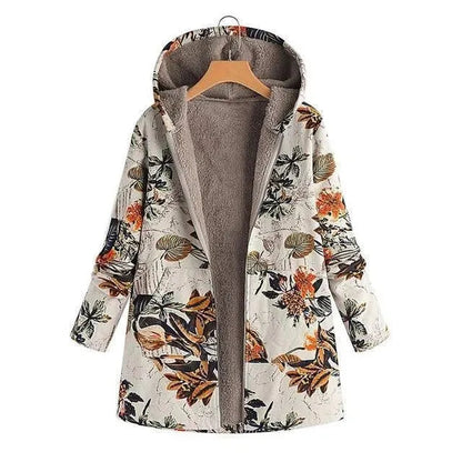 Stylish Winter Coat Plus Size Floral Print