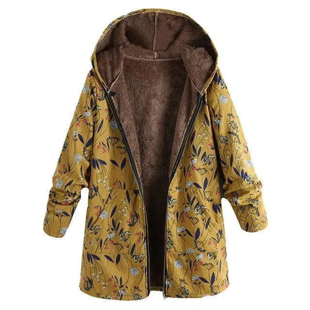Stylish Winter Coat Plus Size Floral Print