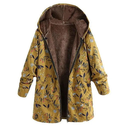 Stylish Winter Coat Plus Size Floral Print
