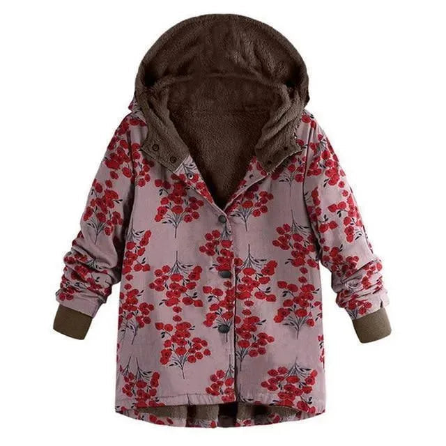 Stylish Winter Coat Plus Size Floral Print