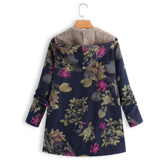 Stylischer Wintermantel Plus Size Blumenmuster - IdealeKleiden