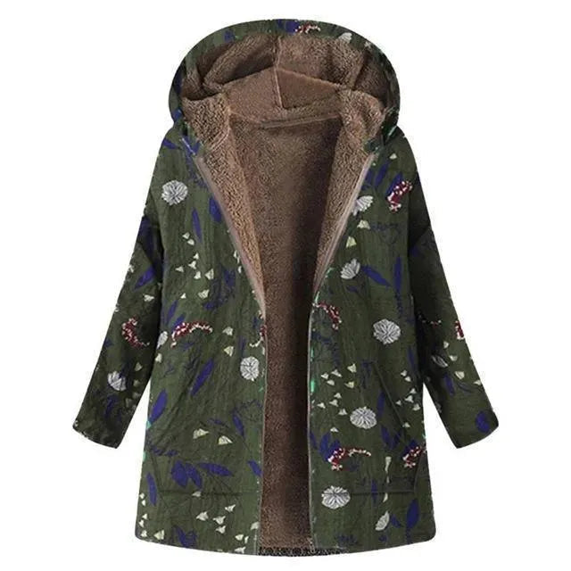 Stylish Winter Coat Plus Size Floral Print