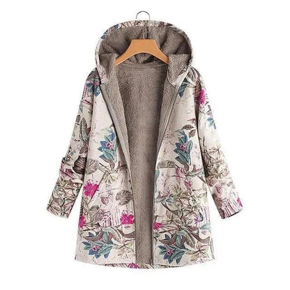 Stylish Winter Coat Plus Size Floral Print