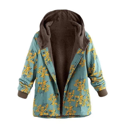 Stylish Winter Coat Plus Size Floral Print