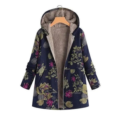 Stylish Winter Coat Plus Size Floral Print