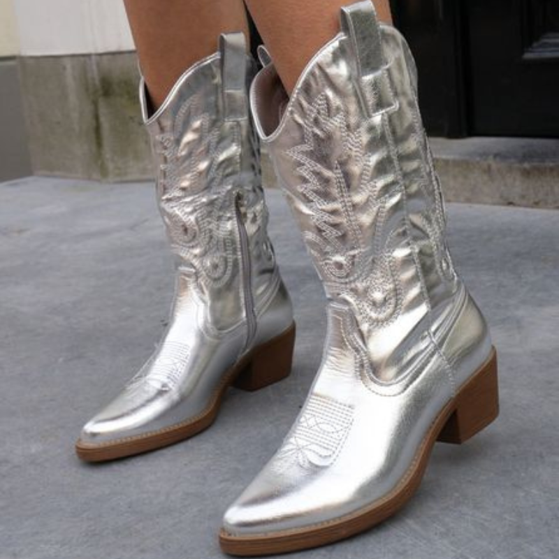 Stylish Cowboy Boots Metallic Look