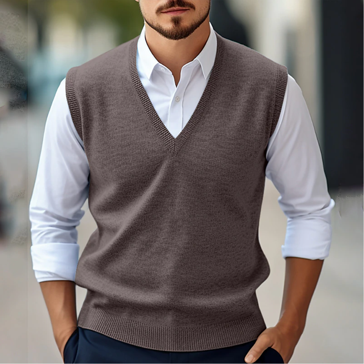 Men's Knitted Vest V-Neck Modern Sporty