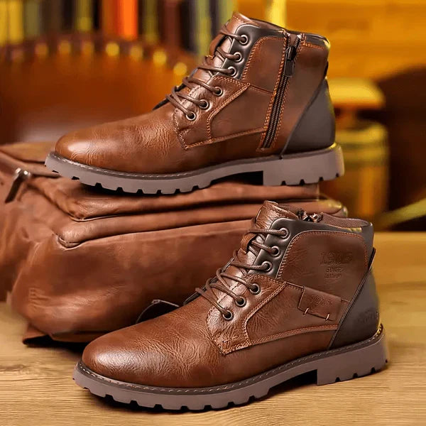 Robust Leather Boots With Treaded Sole And Reliable Grip