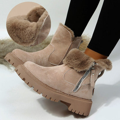 Warm Gefütterte Stiefeletten Wildleder Optik Seitenreißverschluss