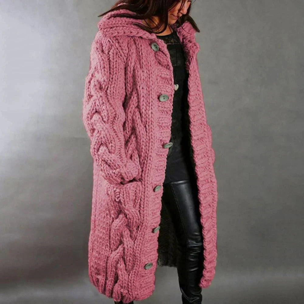 Long Knit Cardigan Hooded Coat Chunky Knit Maxi