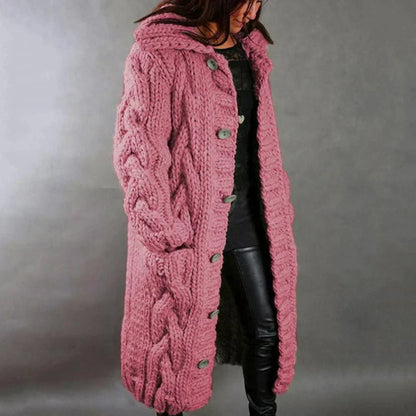 Long Knit Cardigan Hooded Coat Chunky Knit Maxi