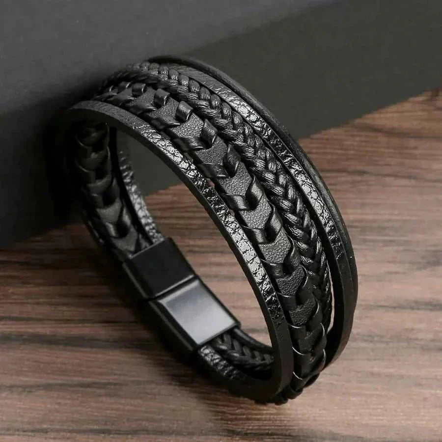 Leather Bracelet Braided Black