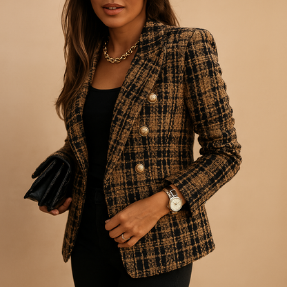 Women's Double-Breasted Diamond Pattern Blazer Elegance