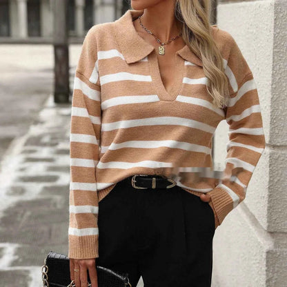 Fashionable Striped V-Neck Sweater for Women