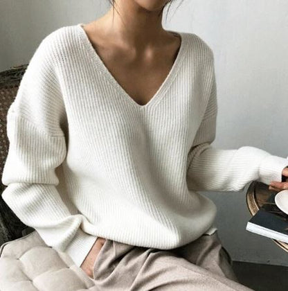 Loose Women's Sweaters V-Neck Long Sleeve Comfortable