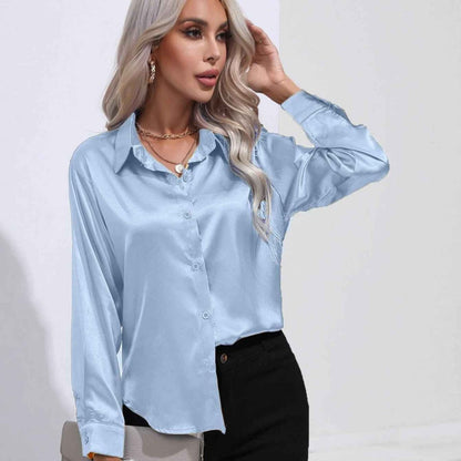 Elegant Satin Blouse Shimmer Effect Women's Top