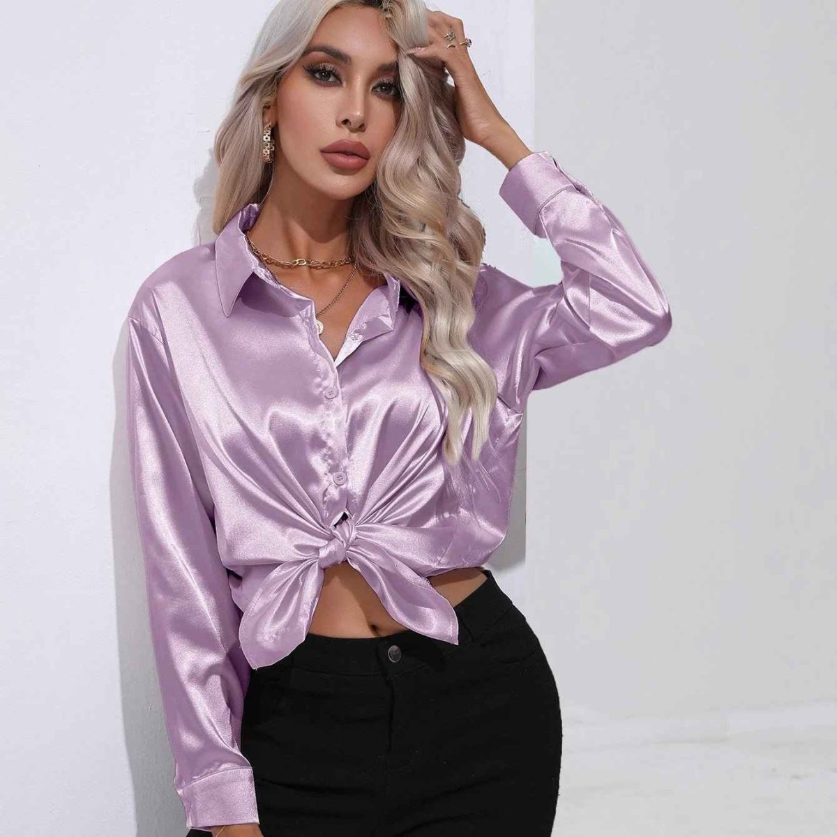 Elegant Satin Blouse Shimmer Effect Women's Top