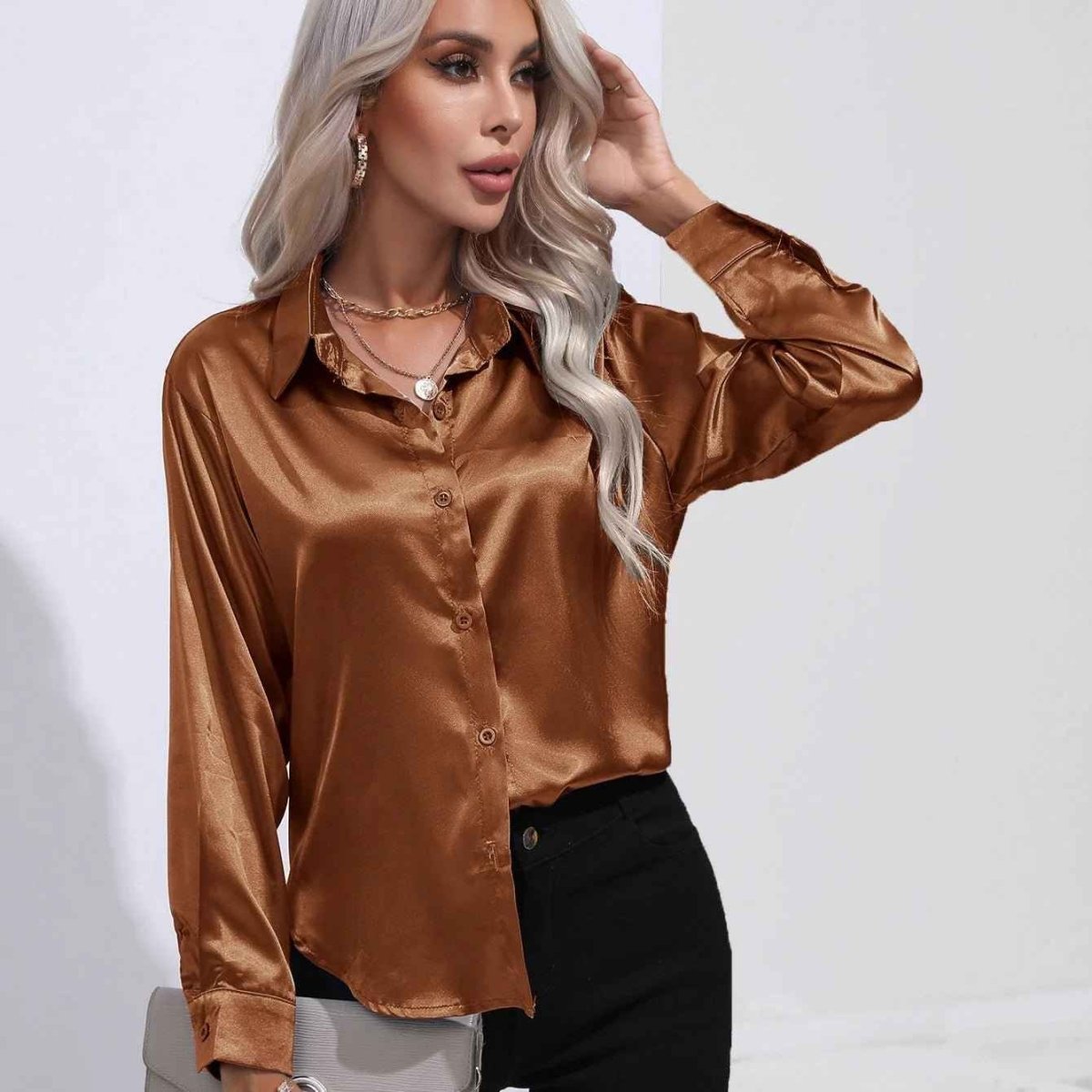 Elegant Satin Blouse Shimmer Effect Women's Top
