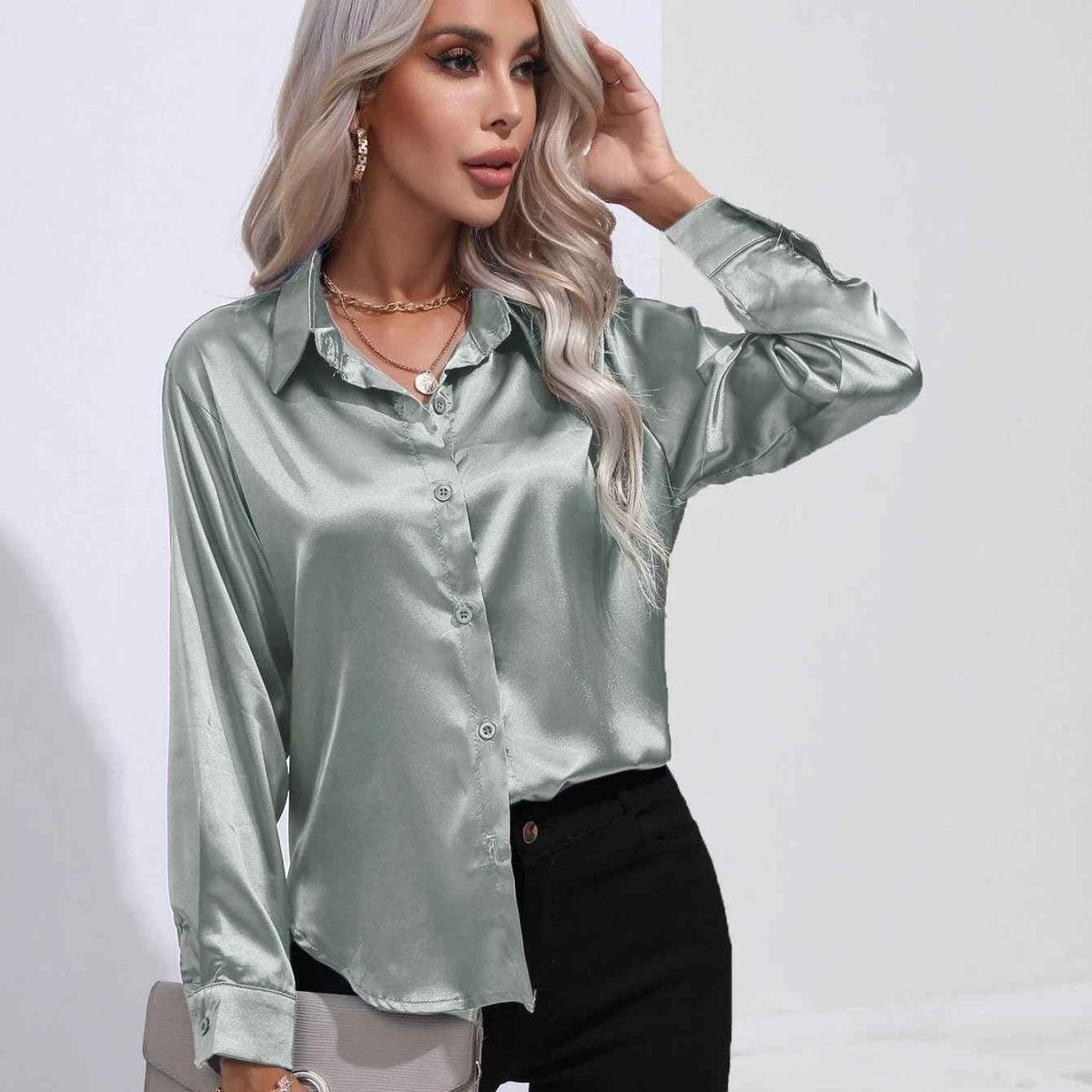 Elegant Satin Blouse Shimmer Effect Women's Top
