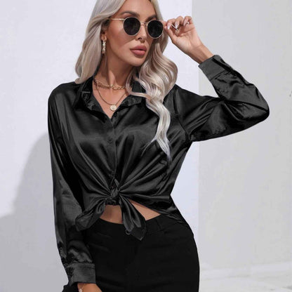 Elegant Satin Blouse Shimmer Effect Women's Top