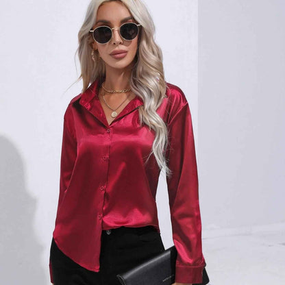 Elegant Satin Blouse Shimmer Effect Women's Top