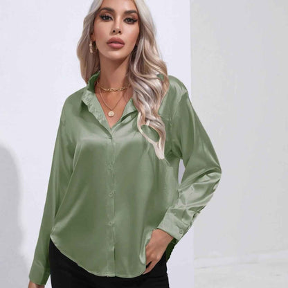 Elegant Satin Blouse Shimmer Effect Women's Top