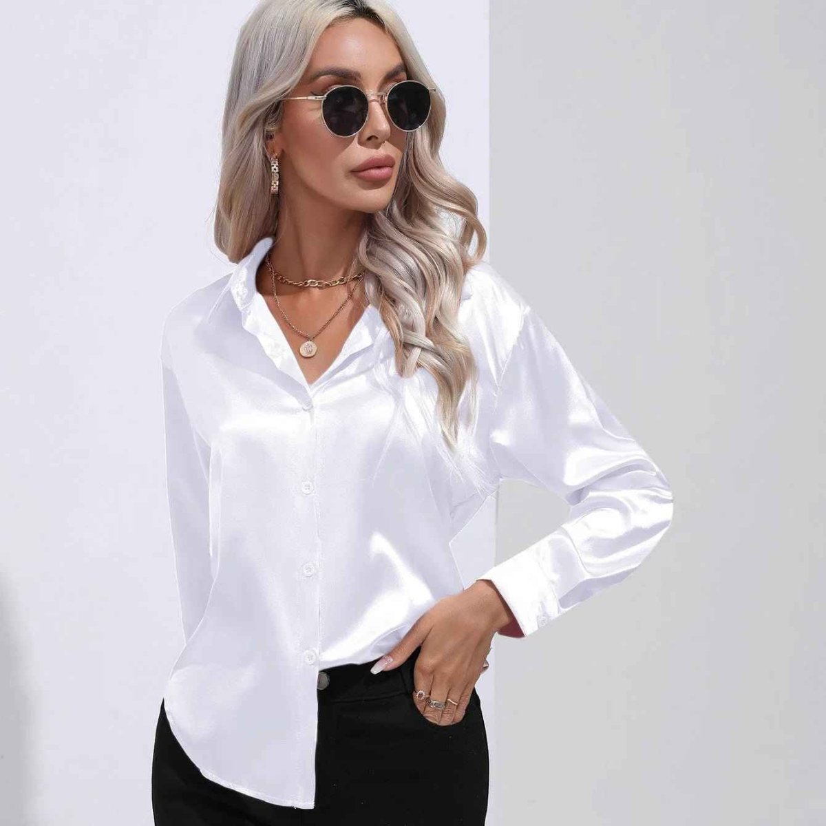 Elegant Satin Blouse Shimmer Effect Women's Top