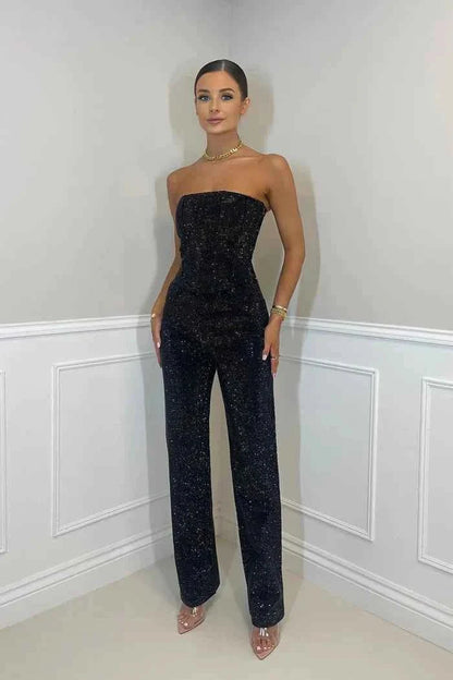 Glitter jumpsuit with delicate lace