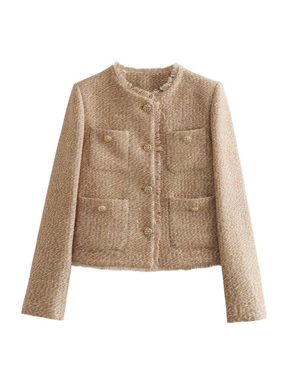 Elegant Tweed Jacket Gold Buttons Exclusive Design