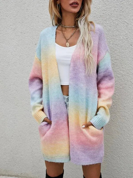 Farbenfrohe Strickjacke Damen Tie Dye Pullover - IdealeKleiden