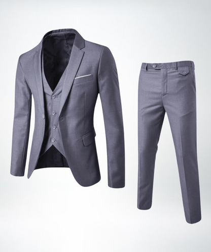 Elegant Dress Slim Fit Wool Blend Lapel Collar Three-piece