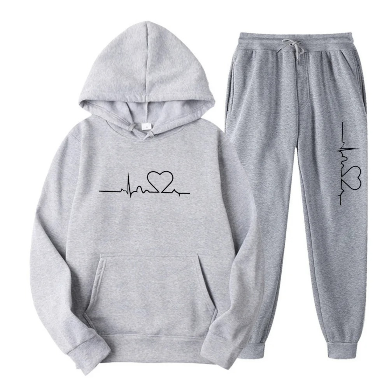 Damen Sportanzug Herz Design Hoodie Jogginghose Set - IdealeKleiden