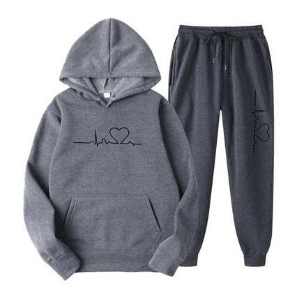 Women's Sports Tracksuit Heart Design Hoodie Jogging Pants Set