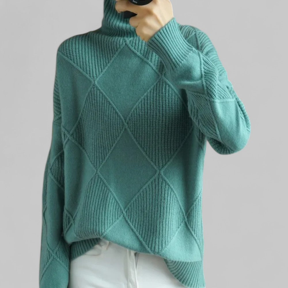 Women's Oversized Sweater Winter Pattern Turtleneck