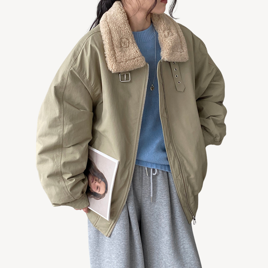 Women's Puffer Jacket Shearling Collar Warm