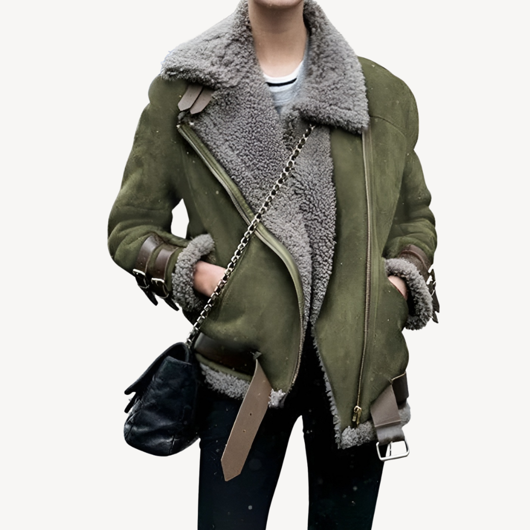 Women's Warm Lined Biker Leather Jacket