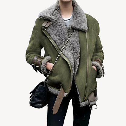 Women's Warm Lined Biker Leather Jacket
