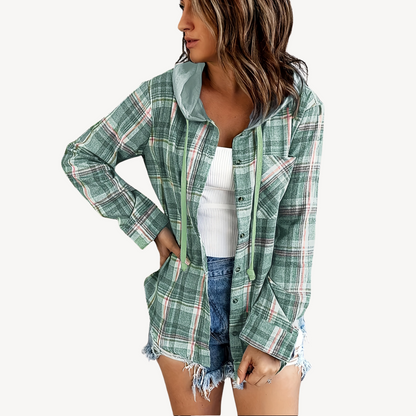 Stylish Women's Plaid Shirt with Hood