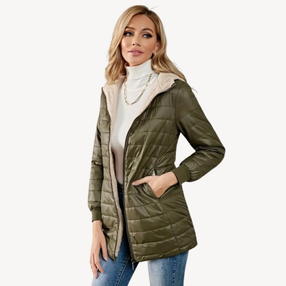 Women's Quilted Jacket Faux Fur Lining Warm