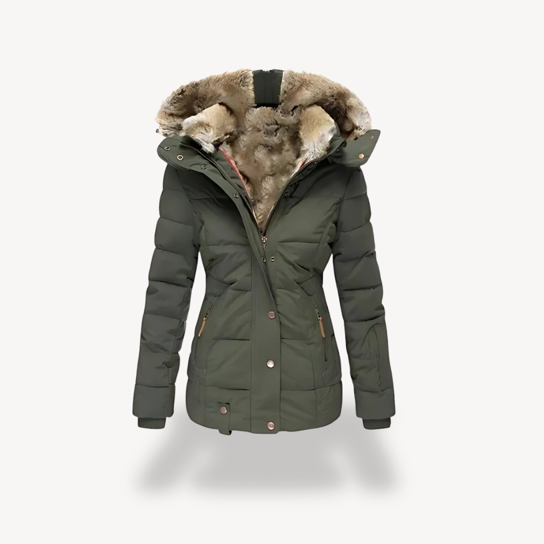 Women's Quilted Parka Jacket with Detachable Faux Fur Hood