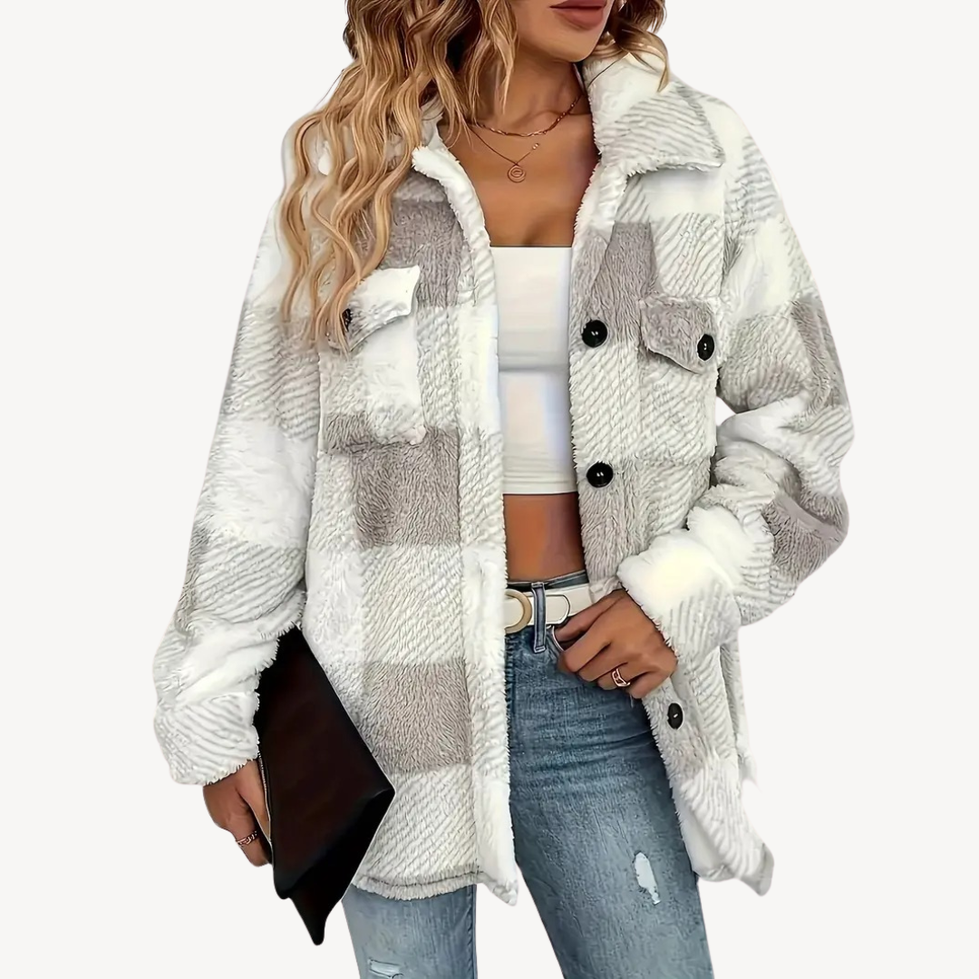 Stylish Plaid Fleece Jacket for Women