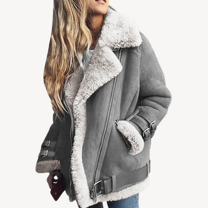 Women's Warm Lined Biker Leather Jacket