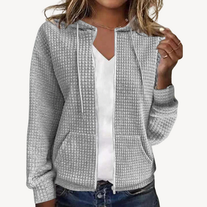 Cozy Women's Waffle Pullover with Hood and Zipper