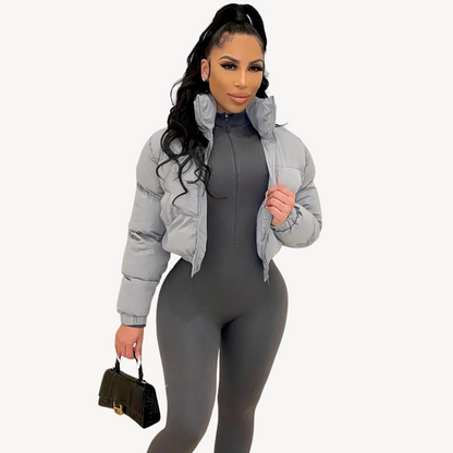 Women's Short Puffer Parka Jacket Zip