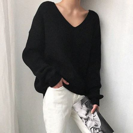 Loose Women's Sweaters V-Neck Long Sleeve Comfortable