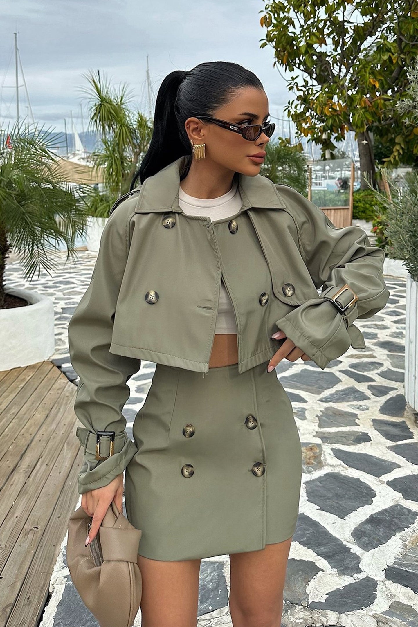 Modisches Kleid Set | Knöpfe Detail Kurzjacke Minirock