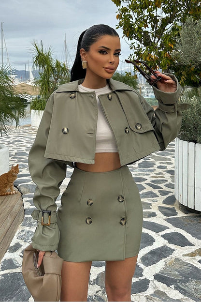 Modisches Kleid Set | Knöpfe Detail Kurzjacke Minirock - IdealeKleiden