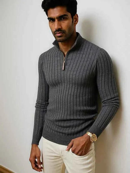 Men's Knitted Jumper with Half-Zip